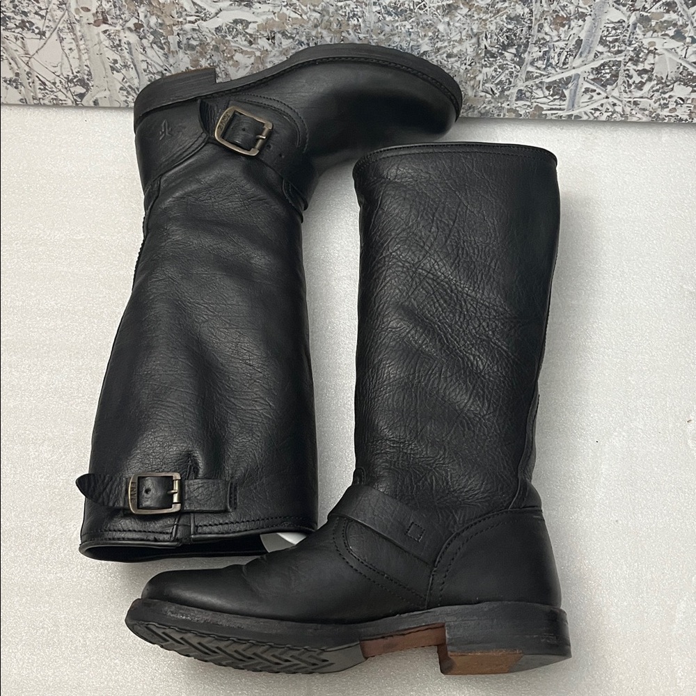 Frye Veronica Slouch Black Leather Engineer Boots Sz 7B - Picture 5 of 13